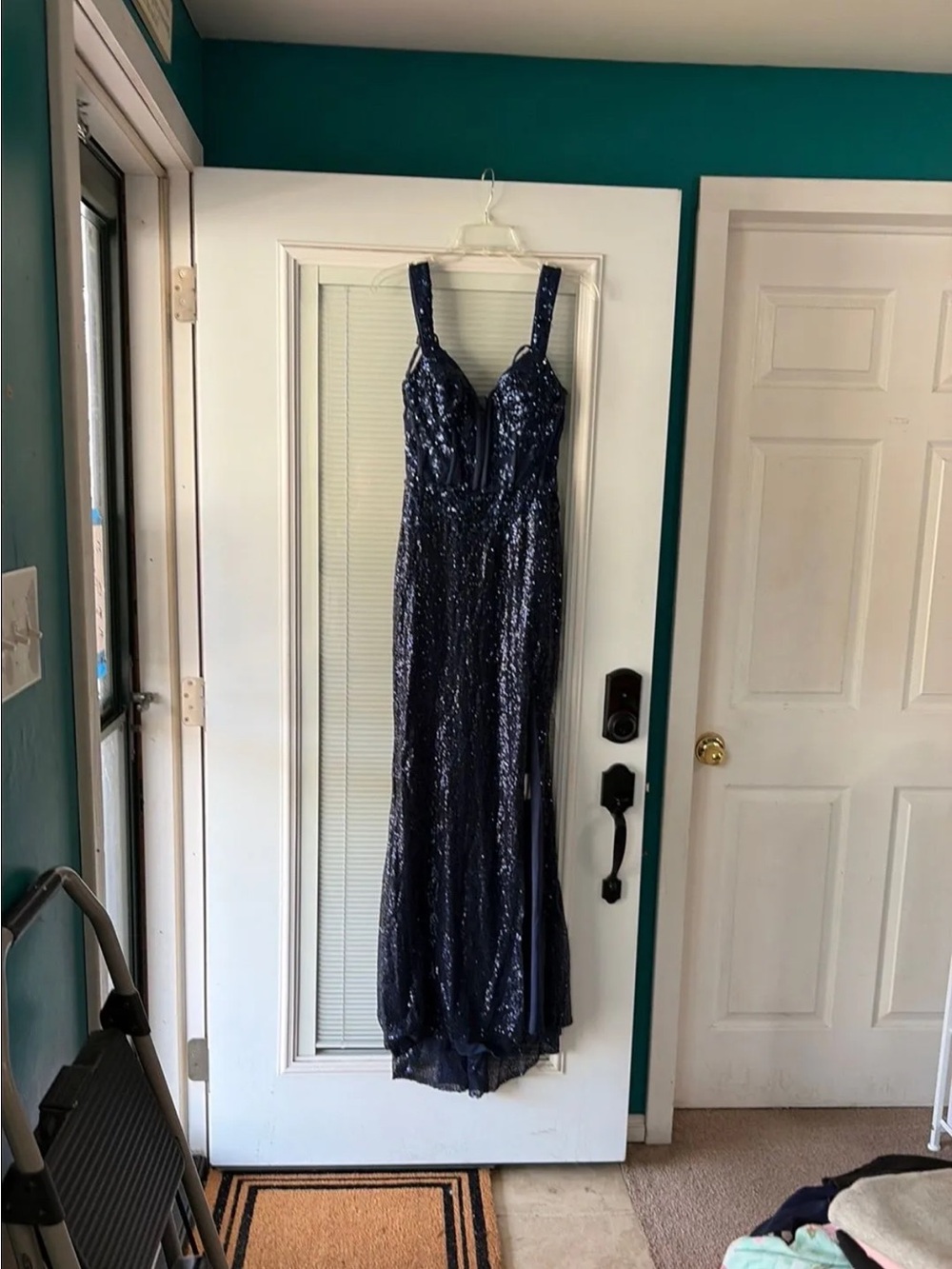 Navy Sequin Evening Gown